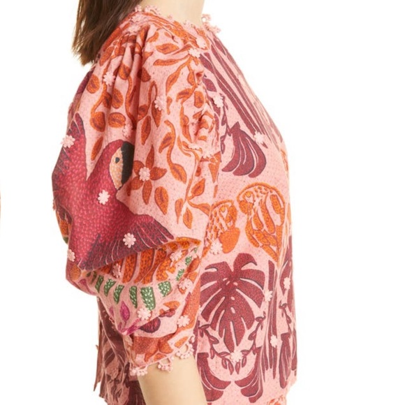 Farm Rio Women’s Ainika Macaws Puff Sleeve Cotton Blouse - Size Large - Picture 3 of 16